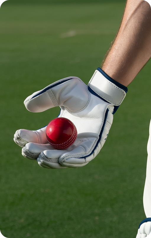 Hand holding a cricket ball